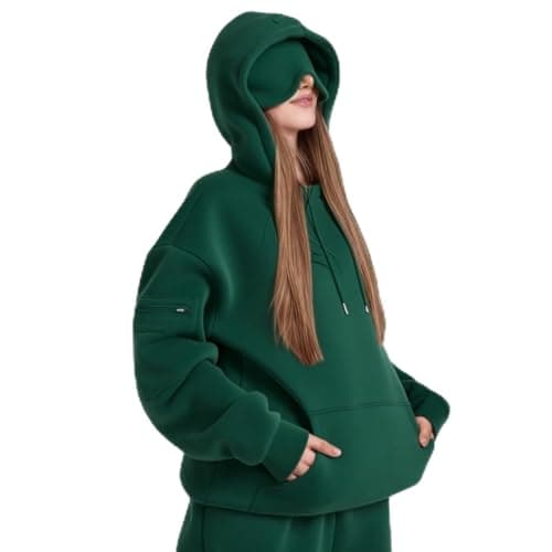 Travel Hoodie For Women Hoodies With Eye Mask Built In Ladies Oversized Hoodies Hooded Sweatshirt Pullover Tops Long Sleeve Sweatshirts Autumn Winter Thermal Fleece Tops With Pockets Trendy Outfits