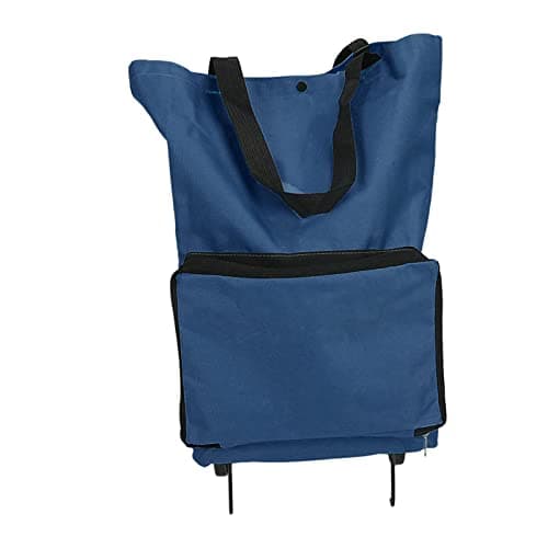 Saluaqui Shopping Trolley on Wheels Navy Blue Foldable Cart Bag with Wheels Reusable Large Capacity Oxford Fabric Grocery Bag Portable Shopping for Ages Ideal for Travel and (Blue) — view 6
