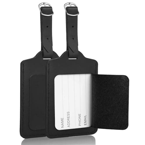 flintronic Travel Luggage Tags, 2PCS Baggage Labels, Suitcase ID Tags, Handbag Tag Labels, Luggage Suitcases Tags for Preventing Loss of Bags and Suitcases, Black