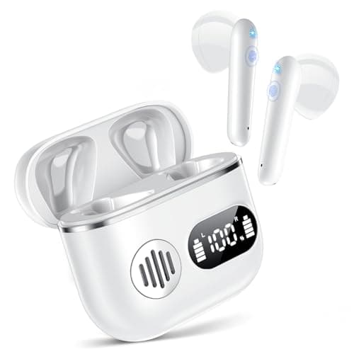 Wireless Earbuds 2026 Sport Bluetooth Headphones Stereo Earphones with ENC Mic Wireless Earphones In Ear Earbuds with Dual LED Display, 48H Playtime, Running Headphones IP7 Waterproof, Ceramic White