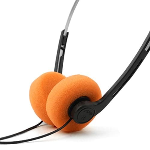 AsrMyjcx Retro Style Headphone Photo Props Lightweight Headband Earphone for Fitness Travel Take A Plane Adults, Orange — view 4
