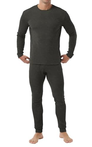 QIXING Men's Long Johns Thermal Underwear Set Fleece Lined Heavyweight Thermal Base Layer for Winter (Charcoal, L)