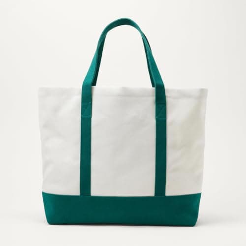 Amazon Essentials Unisex Adults' Large Heavy-Duty Canvas Beach Tote Bag, Natural/Green, One Size — view 5