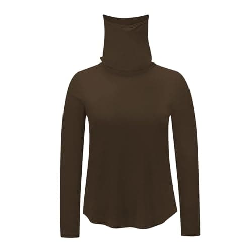 Slxbear Brown Rash Guard for Women with Face Mask, Outdoor UPF Sun Protection Shirts, Breathable Long Sleeve Shirt Hiking Workout Tops, Active Athletic Comfy Skinny Travel Clothing S — view 5