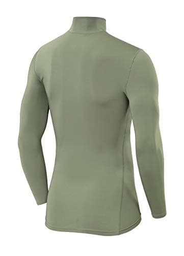 PowerLayer Men's Compression Base Layer Top Long Sleeve Under Shirt - Mock Neck - Army, M — view 3