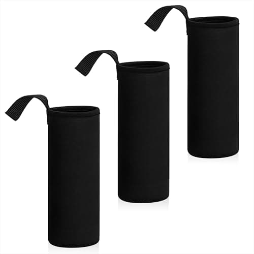 Qzakce Water Bottle Carrier Bag 3 Pack Neoprene Portable Water Bottle Sleeve Insulated Water Glass Bottles Cover with Handle for Men Women Hiking, Camping, Gym 18.5 oz (Black)