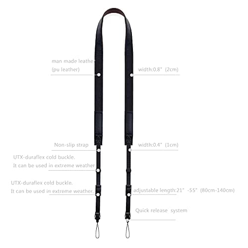 YMTHamaz3 Camera Neck Strap Thin Leather/Binoculars Strap Black — view 3
