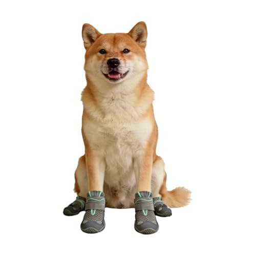 Dog Shoes 4 Pack with Reflective Straps, Rubber Sole, Waterproof Toe