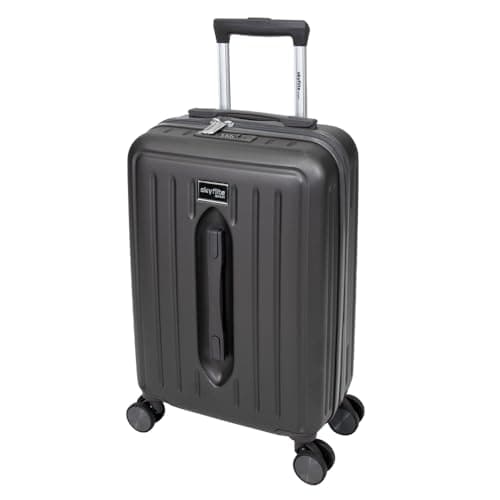 SKYFLITE Modern Hardshell Luggage Trunk, 55 cm, 35L Capacity, Navy/Silver/Charcoal, 8 Wheels (Charcoal)