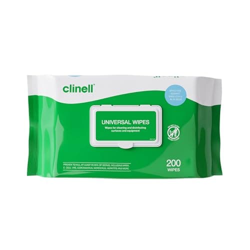Clinell Universal Cleaning and Disinfectant Wipes for Surfaces - Pack of 200 Regular Wipes - Multi-Purpose, Kills 99.99% of Germs, Effective from 10 Seconds