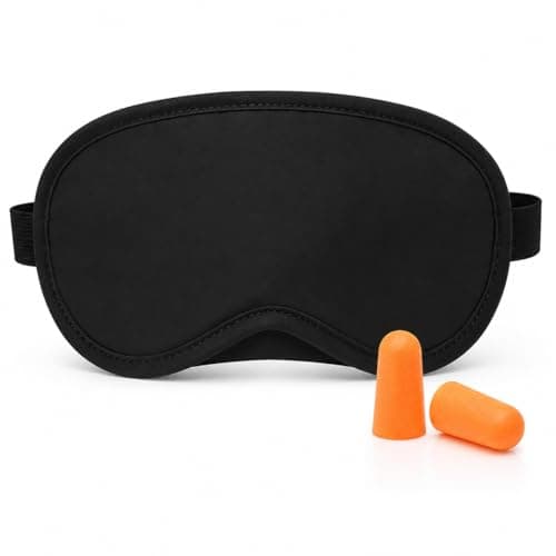 MAR Sleep Eye Mask & Ear Plugs Set – Black Travel Sleeping Mask with Soft Foam Ear Plugs – Light & Noise Blocking Sleep Set for Flights, Travel, Shift Work & Home