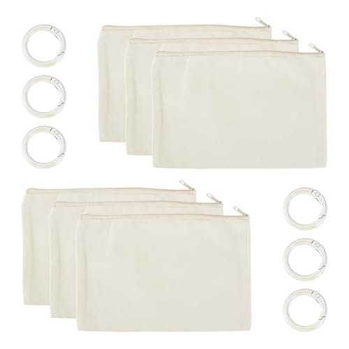 Bestewelry 6 pcs Canvas Travel Cosmetic Bags Blank Canvas Makeup Bags Blank Fabric Pencil Cases with Rings for Students School Storage Women Travel Makeup Organizer, White