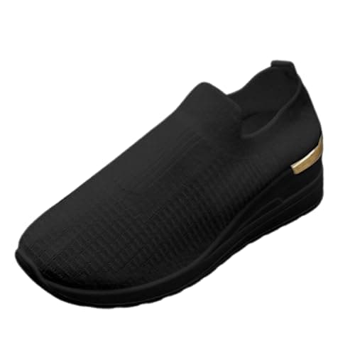 Black Trainers Womens Chunky Trainers for Women Casual Breathable Knit Platform Sneakers for Walking Outdoor Travel Daily Wear Non Slip Sole Sneakers Running Shoes — view 2