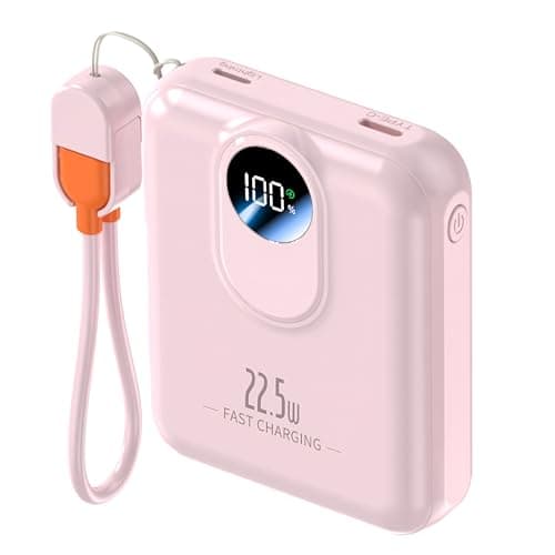 Power Bank 10000mAh, Fast Charging Portable Charger with Built-in Cables, 22.5W 4 Outputs LED Display, Small USB C Battery Pack for iPhone 16 15 14 iPad Tablets (Pink)