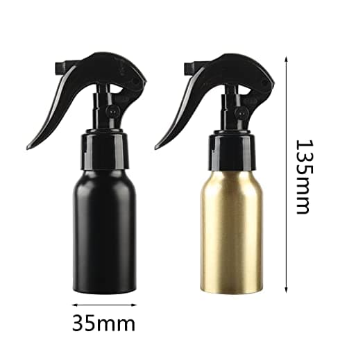 ZEOABSY Pack of 3 Empty 50ml Gold Refillable Spray Bottles, 50 ml Aluminum Misting Bottles Black Trigger Sprayer for Cleaning, Gardening, Travel Beauty, Barber Shop Essential + 1 x Funnel — view 2