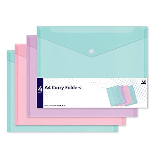 A4 Carry Folders 4 Pack Mixed Pastel Colours Document Wallet