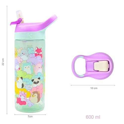 HOX Squishmallows 600ml Kids Water Bottle with Flip Spout Lid, Straw & Carry Loop – Cute Pastel Kawaii Design, Leak Resistant School Drink Bottle, BPA Free Travel Cup for Children — view 5