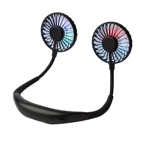 Dual Cooling Neck Fan, Portable USB Charging Neck Hanging Fan, Dual Cooling Mini Fan, Outdoor Lazy Fan with LED Lights and Aromatherapy