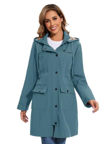 Tuopuda Womens Waterproof Jacket Long Raincoat with Hood for Hiking Travel — view 6