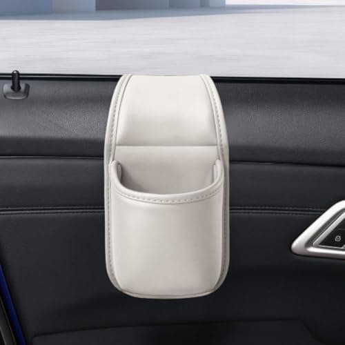 Leather Car Door Storage Pocket Double-layer Compartments Organizer White — view 3