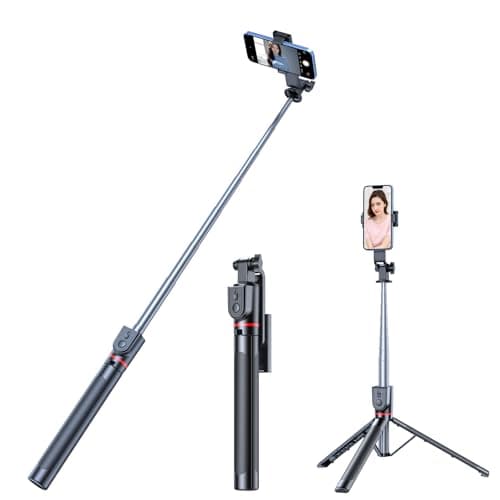 XIHAMA Selfie Stick Travel Tripod, All in 1 Extendable Tripod Stand with Wireless Remote, Portable Mobile Phone Holder Camera Tripod Compatible with iPhone 17/16, GoPro, Android (Black, 50 inch)