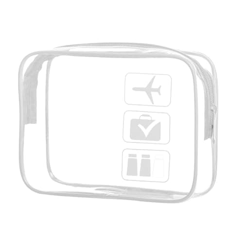 KINDOYO Clear Travel Toiletry Bag - Transparent Makeup Bag with Zippers Aeroplane Bags PVC Waterproof Cosmetic Bag Wash Bag Shower Bag Travel Accessories Bag for Women Men (White)