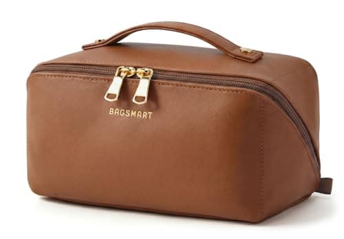 BAGSMART Large Travel Makeup Cosmetic Bag, Lay Flat, Clear Brush Pocket