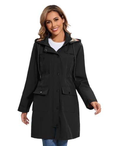 Tuopuda Womens Waterproof Jacket Long Raincoat with Hood for Hiking Travel — view 6
