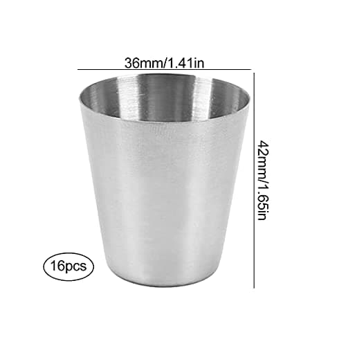 saijer Stainless Steel Shot Cups, 16 PCS Schnapps Cup Metal Shot Glasses Tumblers Mini Wine Drinking Glasses Travel Wine Cup Stackable Drinking Cups Portable Hip Flask for Outdoor Camping (30ML) — view 2