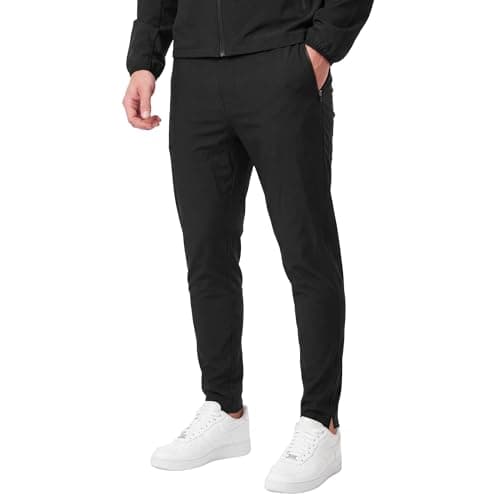 Spindle Men’s 2-Pack Premium Performance Tracksuit Twinset – Tech Bi-Stretch Athletic Hooded Jacket & Jogger Pants Sweatshirt Bundle, Breathable Cotton Poly Training Gym Sweatsuit Set (Black) — view 4