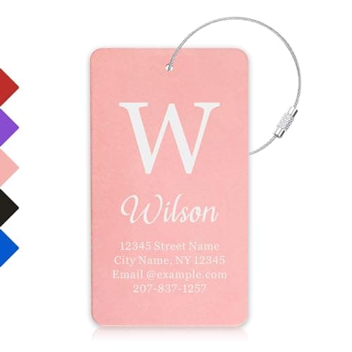 Luggage Tags for Suitcases Personalised Luggage Tags Metal Luggage Tag Laser Engraved Aluminum Luggage Labels Baggage Tag for Suitcases Backpacks Travel (Rose Gold, Design 2)