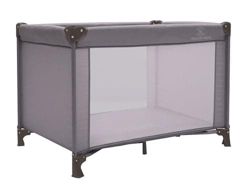 REQUISITE NEEDS Travel Cot, Lightweight, From Birth to 15kg, Easy Fold & Compact, Padded Mattress, Travel Bag - Grey