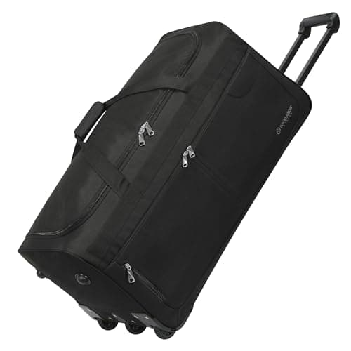 Rocklands® Lightweight Luggage Rolling Holdall Suitcase Wheeled Duffle Bag Cargo Travel Bag RL501 (Black/Black, Medium - 28" (H74 x L37 x W36 cm))