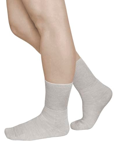 vitsocks Women's Diabetic MERINO WOOL Wide Top Gentle Grip Socks (2 PAIRS) Thermal Swollen Ankles Ladies Diabetes Feet, light beige, 6-8 uk — view 2
