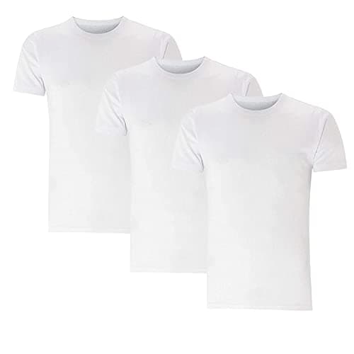 Inspire Me Pack of 3 White Men's Inner Vest Adults Baselayer Thermal Short Sleeve Warm Winter Ski Vest Top Half Sleeve T-Shirt Underwear Inner Vest Suitable for Indoor Outdoor Work & Travel Medium