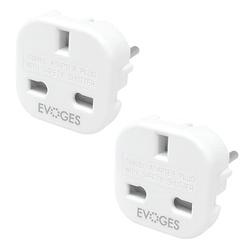Evoges UK to European EU Travel Adapter 10A Plug Type G (3-Pin) to Type C,E,F (2-Pin) Travel Europe White (Pack of 2)