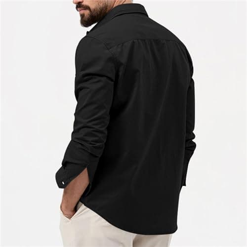 BiCophy Mens Long Sleeve Sun Protection Safari Shirts Casual Slim Fit Tactical Cargo Work Shirts Outdoor Lightweight Button Down Hiking Travel Camping Shirts Black — view 4