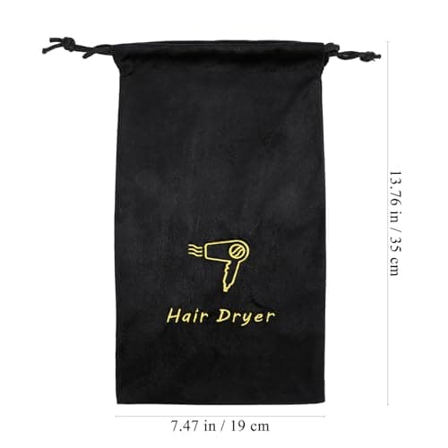 Black Linen Hair Dryer Storage Bag Drawstring Travel Pouch — view 2