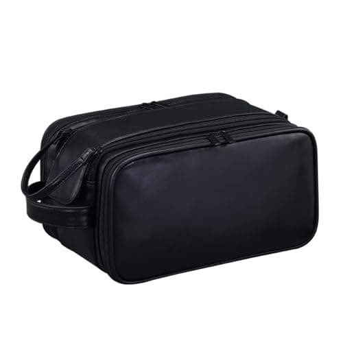 Vbvbip Large Business Travel Toiletry Bag for Men, TSA Approved Waterproof Dopp Kit, Leather Shower Bag with Separate Compartments for Toiletries - Black