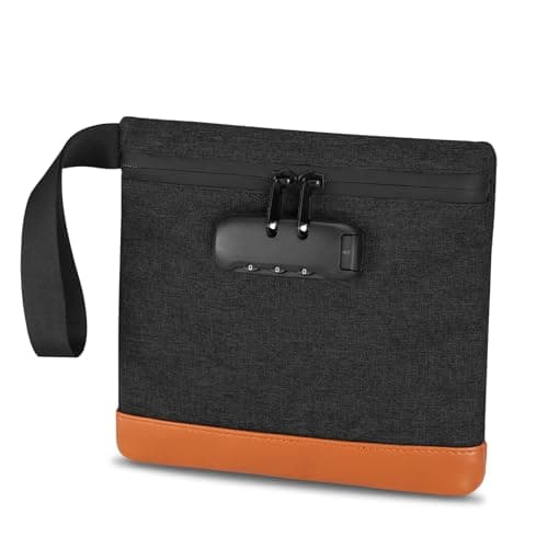 ORIA Lockable Money Bag, PU Leather Travel Pouch, Black