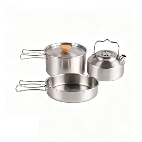 Stainless Steel Camping Cookware Set 3-Piece Non-Stick Outdoor Nesting Pot Pan Kettle Set Stainless Steel Camping Cookware Kit 3pcs Non-Stick Frying Pan Compact Stainless Steel Pot Set 16x16x23cm