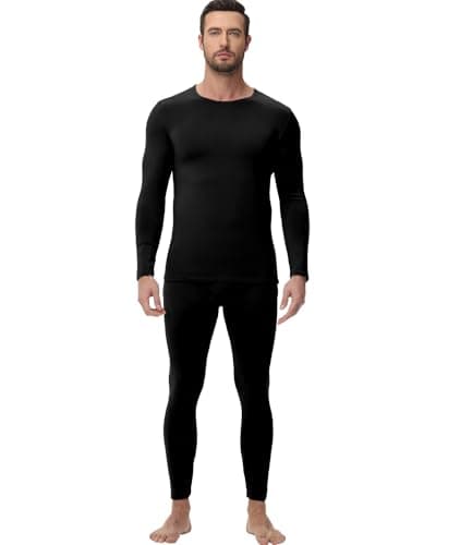wirarpa Men's Thermal Underwear Set Long Johns Top & Bottom Black XXL
