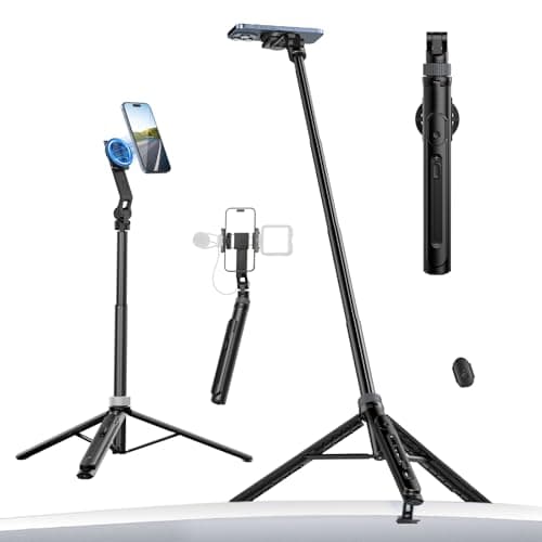 ULANZI TT88 Magnetic Tripod for iPhone, 57" Extendable Selfie Stick with Remote, 2-in-1 Phone Clip & Dual Cold Shoe Mounts-Lightweight Phone Tripod Stand for Vlogging, Travel, Video Recording
