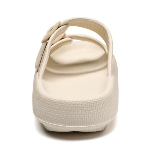 Waysoland Cloud Sliders Women Men Sandals with Adjustable Buckles,Shower Bathroom Non-Slip Quick Drying Open Toe Super Soft Comfy Thick Sole slippers Indoor Outdoor(Beige,7/8 UK) — view 6