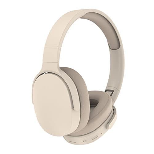 YiYunTE Headphones Wireless Bluetooth Over Ear Headphones Noise Cancelling On Ear Headphones Over Head Wired Headphones with Microphone Jack Foldable Headphone Beige Headset for Gaming Gym PC Laptop
