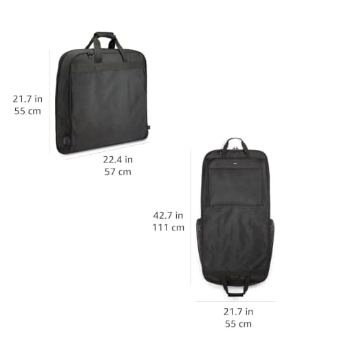 Amazon Basics Premium XL Garment and Suit Bag with Adjustable Shoulder Strap, Two Tie-Down Straps and Metal Eyehole for Hanger, 109cm x 55cm x 11cm, Black, Solid — view 5