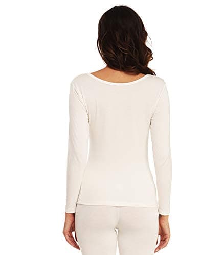 Mcilia Women's Ultrathin Modal Round Neck Long Sleeve Thermal Top/Shirt Off-White Medium (UK Size 12 14) — view 4
