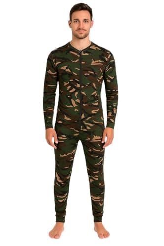 Men’s Camouflage Thermal Baselayer Onesie – Full Body Zip Jumpsuit for Hunting, Outdoor Work & Cold Weather | Stretch Fit, Moisture-Wicking, Lightweight Insulated Undersuit[Green Camouflage,M]