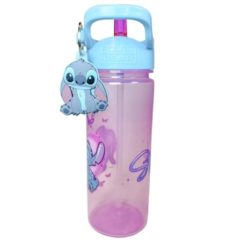 Disney Stitch and Angel 500ml Kids Water Bottles with Straw by Polar Gear - Lilo And Stitch Gifts For Girls - Back to School Supplies Girls Water Bottle - Stitch Water Bottle with Stitch Keyring Charm — view 3