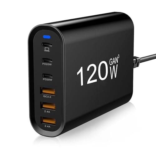 USB C Charger 120W, GaN 6 Ports USB Charging Station with 3 Type-C and 3 USB A, Fast Charging Multiport Wall Power Adapter for lPad lPhone 14 13 12 11 Pro Max, Galaxy Android Phones, Ma c